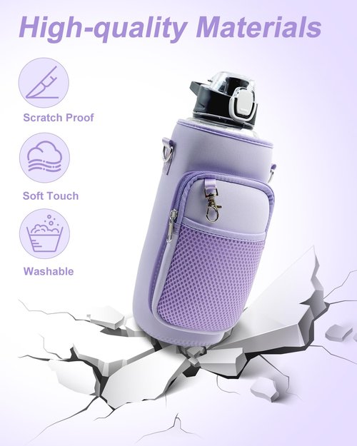 RHDZO Water Bottle Carrier Bag with Strap Insulated Water Bottle Holder with Phone Pocket and Handle 32oz 40oz 50oz Water Bottle Sleeve for Walking Hiking, Purple