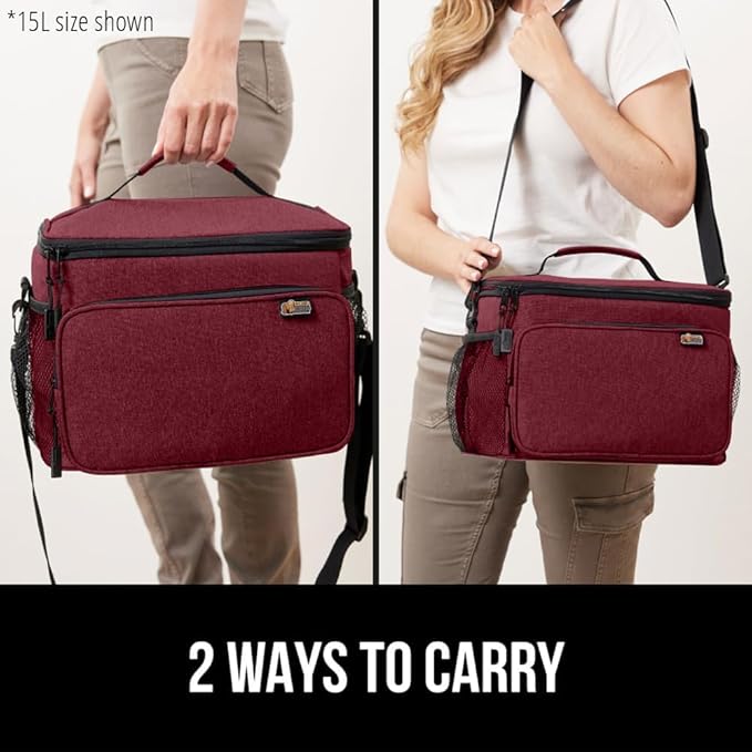 GORILLA GRIP Reusable Insulated Lunch Box Bag for Women Men, Large Leakproof Soft Cooler Bags, Multiple Compartments, Mesh Pockets, Adjustable Strap, Food Tote Keeps Drinks Cold, 8L, 10x9, Burgundy