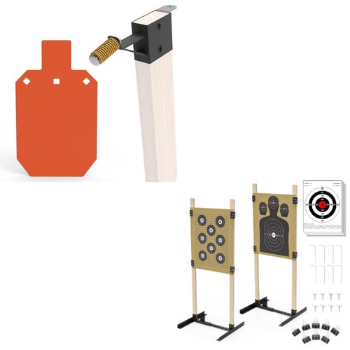 KNINE OUTDOORS AR500 Steel Metal Target for Shooting, Silhouette Metal Gong Target, Neon Orange (3/8 inch Thick with 7" x 12" Size), 2 Pack Adjustable Shooting Target Stand for Outdoors