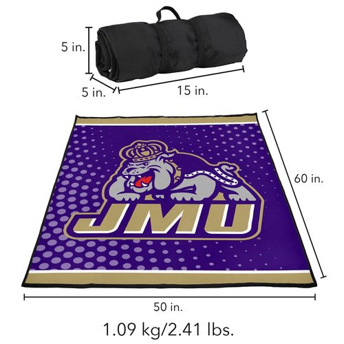 LOGOVISION James Madison University Picnic Outdoor Blanket, 50"x60" Logo Dots, Foldable Blanket for Picnic, Beach, Camping, Park, Tailgate