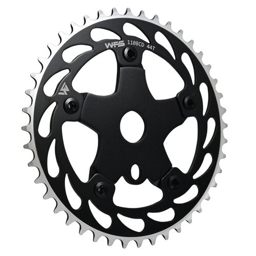 WFS Helix Chainring w/Spider Sprocket 44T 1/8" 110mm BCD 5 Arm Hole Old School BMX, Black, WFS3064-BO