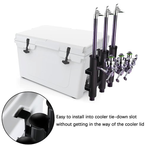 Cooler Fishing Rod Holder, Fishing Rod Rack for Boat, Fishing Rod Holder for YETI Coolers and RTIC Coolers,with Tie-Down Slot Cooler Accessories (3-Link Black)