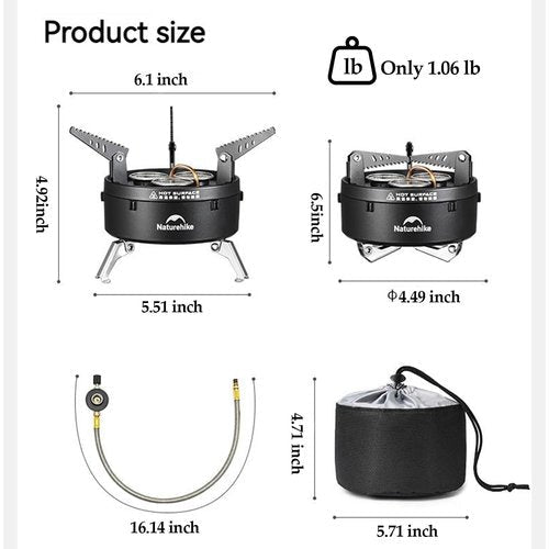Naturehike Portable Camping Stove, 1 Burner Gas Camp Stove with Carry Bag, 11260 BTU Backpacking Stove with Adjustable Burners for Outdoor Hiking Backpacking