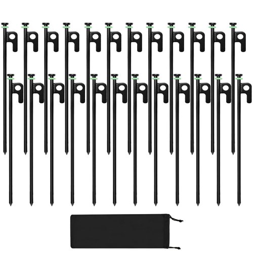 24Pcs Tent Stakes, 12in Heavy Duty Tent Stakes with Storage Pouch, Forged Steel Metal Stake for Tent Used on Rocky Place, Grassland, Dessert(24Pcs, 12in, Diameter 1/4")