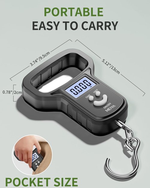 MEIYA Fish Scale/Fishing Scale: Dual Power (Battery/Rechargeable), Extra Wide Handle, Backlit LCD Display, Includes 2 AAA Batteries&USB-C Charging Cable, Fishing Gifts for Men (Black)