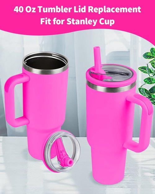 Stanley 40 oz Tumbler Flip Straw Lid Replacement - Leak-Proof Splash Resistant Lids and Straw Compatible With Quencher - 2 Pack (Rose)