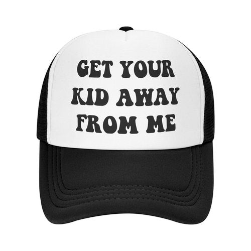 Buxtom Get Your Kids Away from Me Funny Adjustable Mesh Trucker Hat Unisex Fishing Caps Men WomenBlack