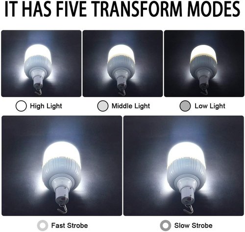 Camping Lantern LETOUR Dimmable 8800mAh LED Light Bulb 5 Lighting Modes Rechargeable Hanging Tent Light 5000 Lumen Portable Emergency Lantern Power Failure Emergency Survival Kits Snowstorm