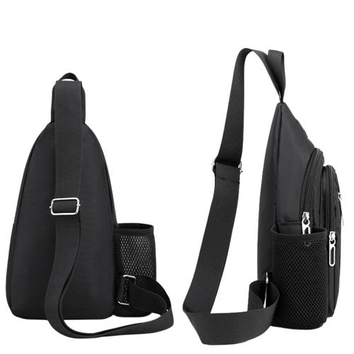 Travel Lightweight Sling Bags Bottle Holder Earphone Hole, Adjustable Nylon Crossbody Shoulder Backpack, Water Resistant (Gray)