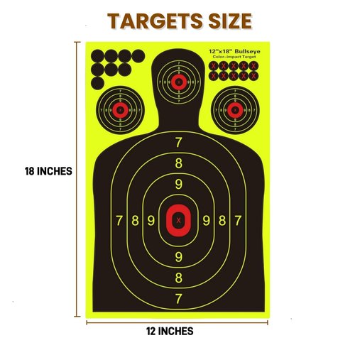 Lipulacer 12x18 inch Silhouette Splatter Shooting Targets, Shooting Bright Yellow Splash Effect Gun Range Targets, Adhesive Paper Target for BB Guns, Airsoft, Rifles and Pistol Shooting Practice