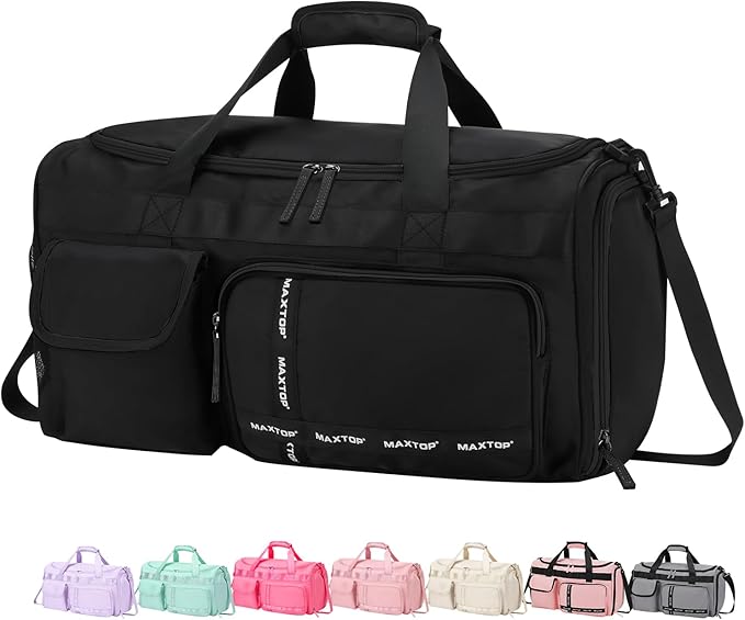 MAXTOP Gym Bag for Women Men Travel Duffle Bag Large Capacity Carry On Weekender Overnight Bag With Shoe Compartment Gym Tote Dry Wet Separation Duffel Bag for Travel