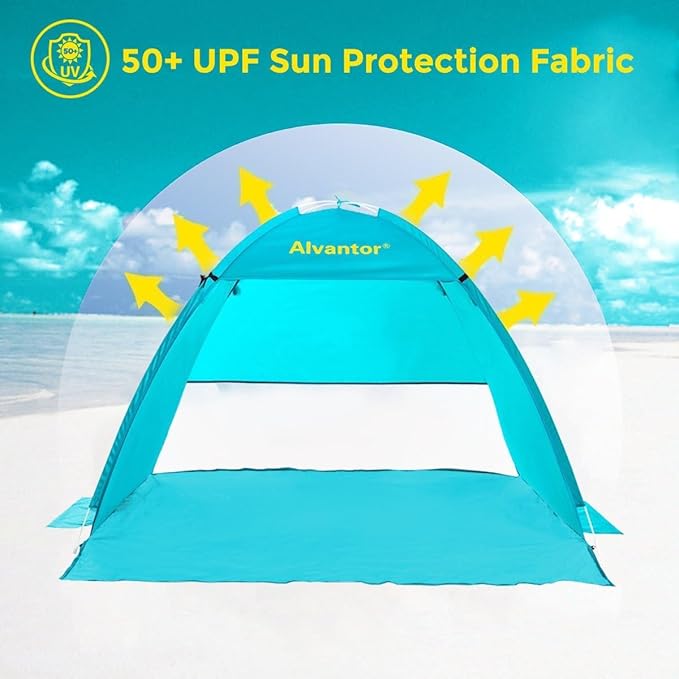 Alvantor Beach Tent Sun Shade Beach Umbrella Outdoor Sun Shelter Cabana Automatic Instant Pop-Up UPF 50+ Portable Camping Canopy Easy Set Up Light Weight Windproof for 2-3 Persons