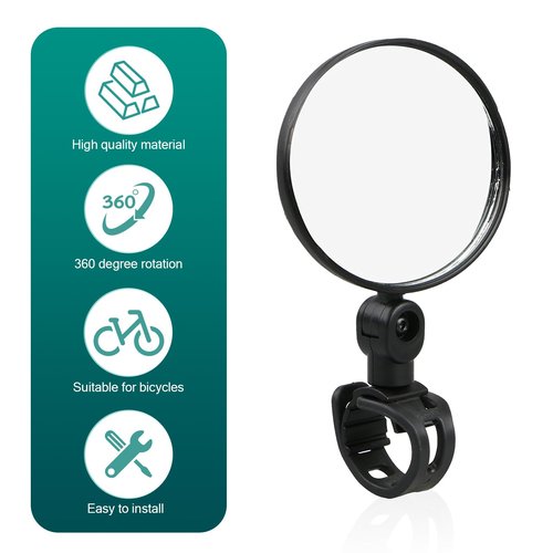 waswale 2 PCS Bicycle Rearview Mirror, 2.95" Diameter Plastic Frame HD Glass Cycling Convex Mirror, 360 Degree Rotatable Non-destructive Mounting Accessories, for Bicycles Scooters (Black)