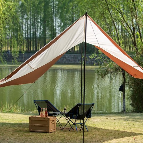 Moon Lence Camping Tent Tarp, Hammock Rain Fly, Waterproof Sun Shade Canopy, 24 x 50 inches, White (Coffee & White, Large)