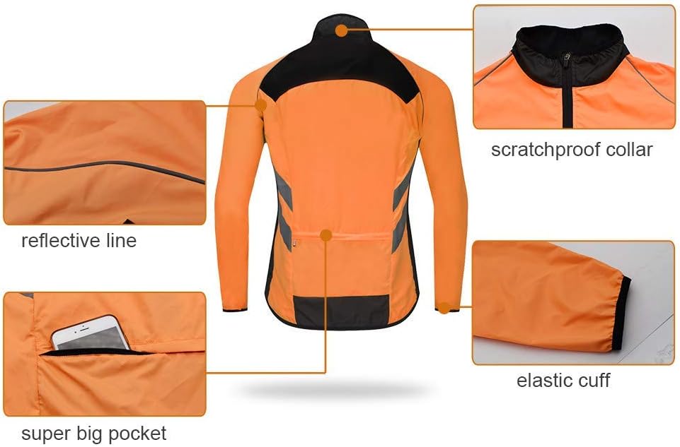 WOSAWE Men's High Visibility Cycling Wind Jacket Water Resistance Reflective Windbreaker
