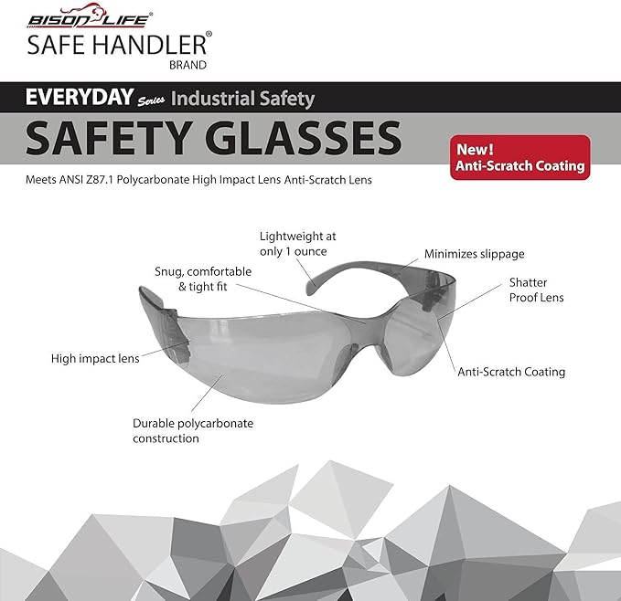 BISON LIFE Full Color Safety Glasses | One Size, Adult, Youth, Full Color Polycarbonate Lens and Temple, Black, 96 Pairs