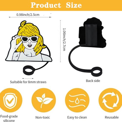 Silicone Music Straw Cover for Stanley Cup, 30oz & 40oz 10mm 0.4in Covers Cap, Tumbler Cup Accessories, Cute Resuable Drinking Straw Toppers (5)