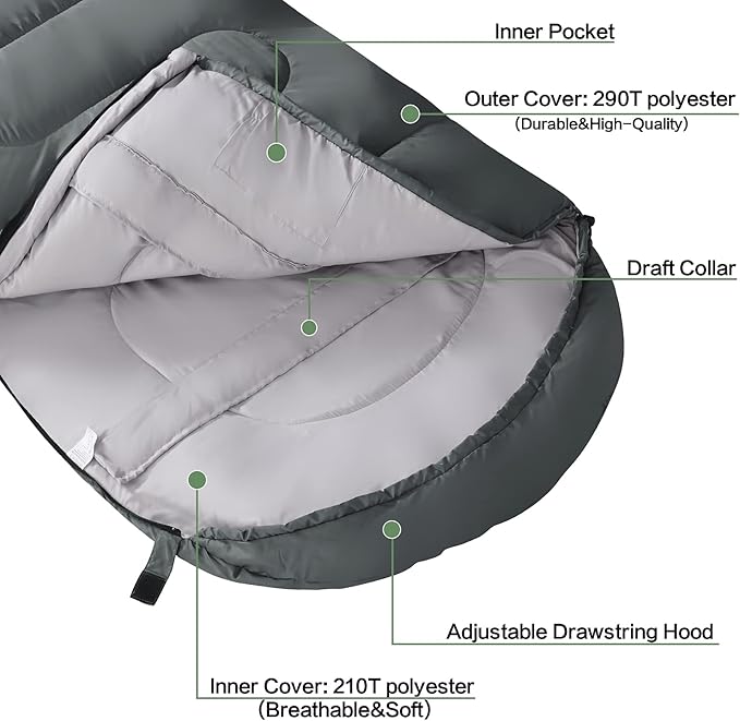 Sleeping Bag,3-4 Seasons Warm Cold Weather Lightweight, Portable, Waterproof Sleeping Bag with Compression Sack for Adults & Kids - Indoor & Outdoor: Camping, Backpacking, Hiking