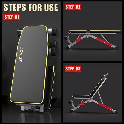 DONIUZ Weight Bench, Adjustable Workout Bench Press Set for Home Gym Full Body Strength Workout, Easy Assembly Foldable Training Lifting Bench, Max Load 750(Black-Yellow)