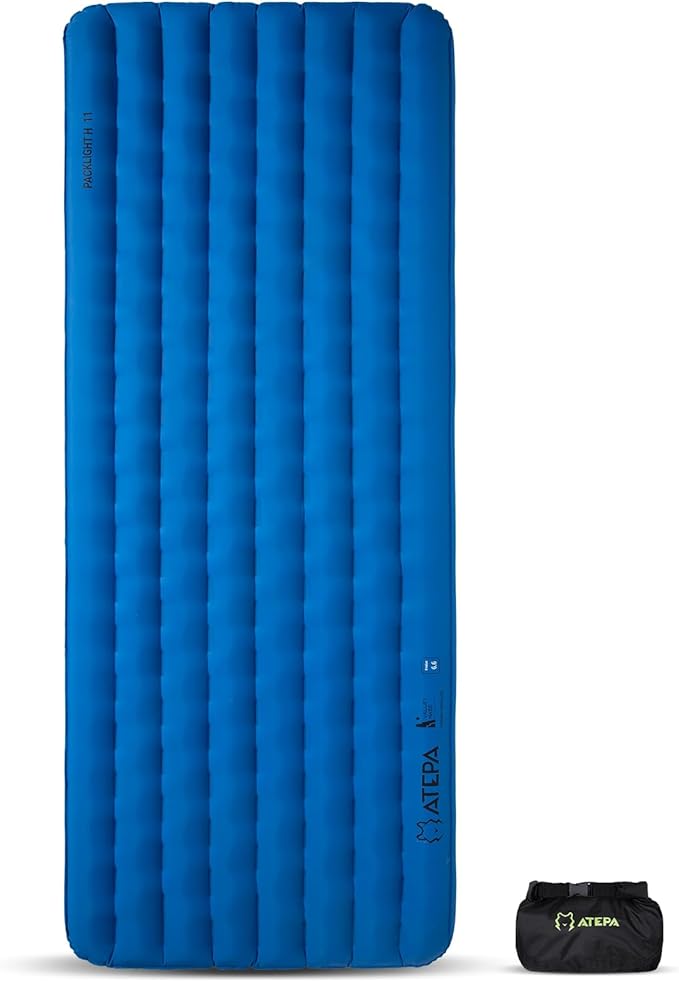 ATEPA Backpacking Sleeping Pad, 6.6 R-Value Insulated Ultralight Inflatable Sleeping Pad Thick Folding Camping Mattress with 7 Layers & Storage Bag for Camping Backpacking, Wide Long Size (78"x27")