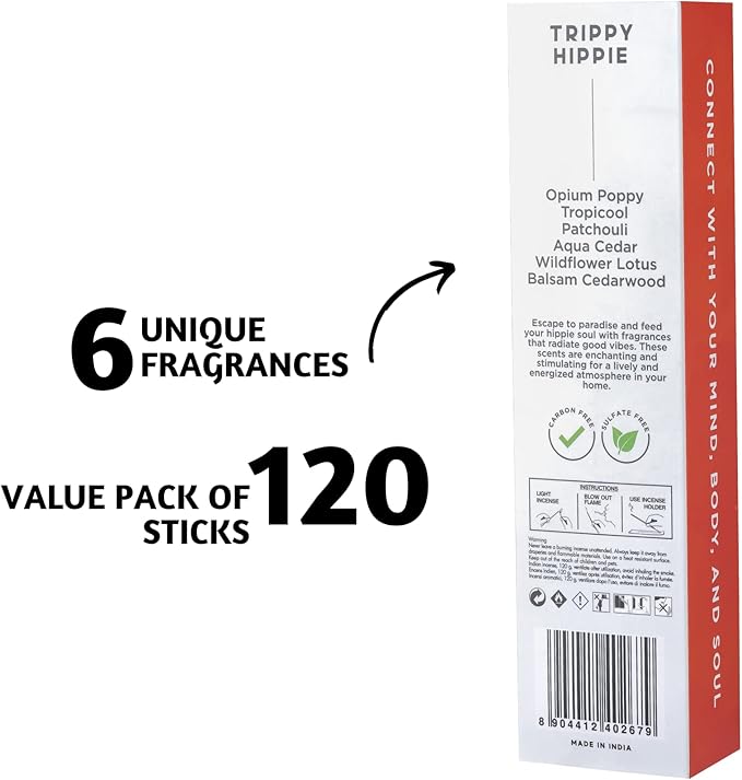 Folkulture Incense Sticks - Set of 6 Variety Pack (120 Sticks) - Balsam Cedarwood, Organic Incense Sticks Non Toxic, Inscents-Sticks, Insence-Sticks or Insenses