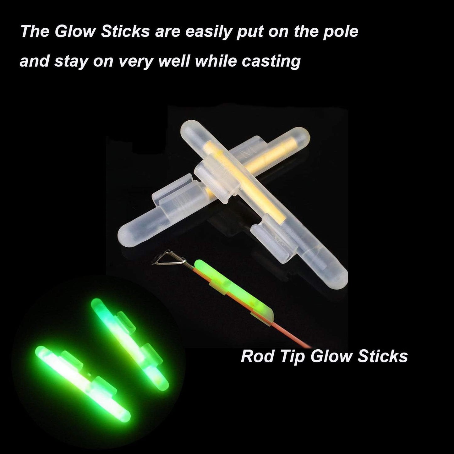 THKFISH Fishing Glow Sticks Rod Tip Glow Sticks Fishing Rod Floats Glow Stick Fishing Rod Night Fishing Light Fishing Green Fluorescent Light 100pcs(50bags) #M #L #XL