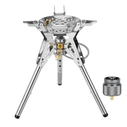 Onlyfire Portable Camping Stove with Storage Bag, Foldable Backpacking Stove, Propane/isobutane Gas Stove with Piezo Ignition, Camp Stove for Outdoor Cooking Hiking Picnic Patio, Stainless Steel GS350