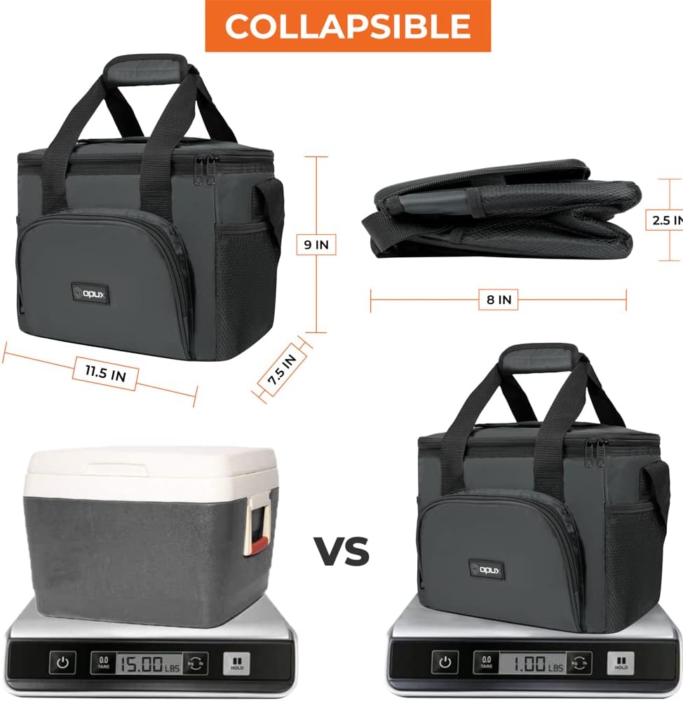 OPUX Soft Cooler Bag, Insulated Collapsible Lunch Cooler Bag for Men Work Camping Beach Travel, Portable Soft Sided Leakproof Waterproof Large Lunch Bag Box with Shoulder Strap 18 Cans, Heather Navy