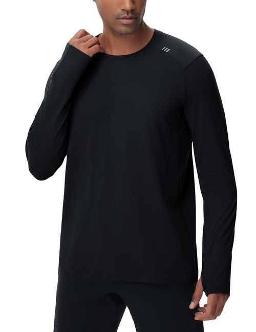 THE GYM PEOPLE Men's Long Sleeve Workout Shirts Moisture Wicking Athletic Running Tee Tops with Thumb Holes Black