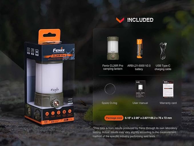 Fenix CL26R Pro Camping Lantern, Grey Camo, 650 lumens Bright, USB-C Rechargeable , Compact and Portable Perfect for Hurricane, Emergency, Hiking, Power Outage with LumenTac Organizer