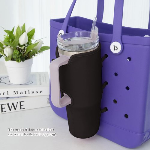 Bogg Bag Cup Holder for Stanley Cup Holder 40 oz Water Bottle Holder Adjustable Drink Organizer Accessories Compatible with All Bogg Bag and Simple Modern Beach Tote(Black)