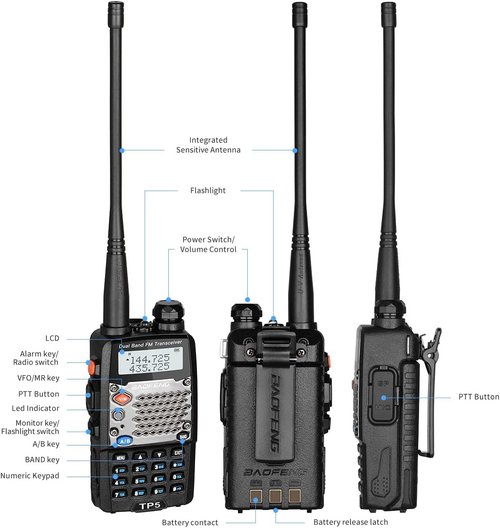 Baofeng UV-5R Two Way Radio Dual Band 144-148/420-450Mhz Walkie Talkie 1800mAh Li-ion Battery(Black)