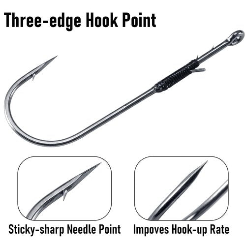 Dr.Fish 30 Pack Worm Hooks Round Bend Straight Shank with Baitholder, Heavy Cover Hooks for Bass Fishing, Flipping Punching & Pitching Texas Drop Shot Neko Rig Freshwater #4/0