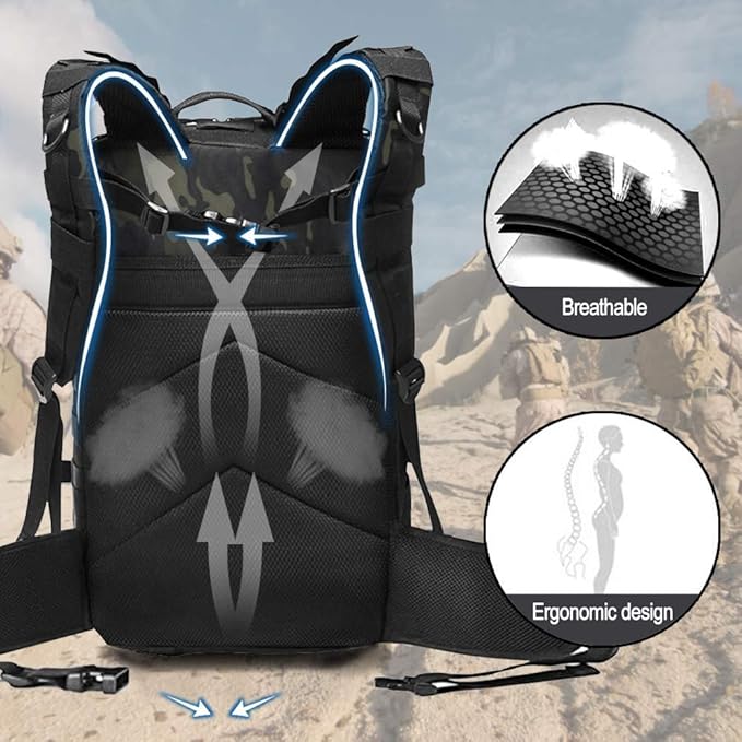 EMDMAK Military Tactical Backpack, 42L Large Military Pack Army 3 Day Assault Pack Molle Bag Rucksack