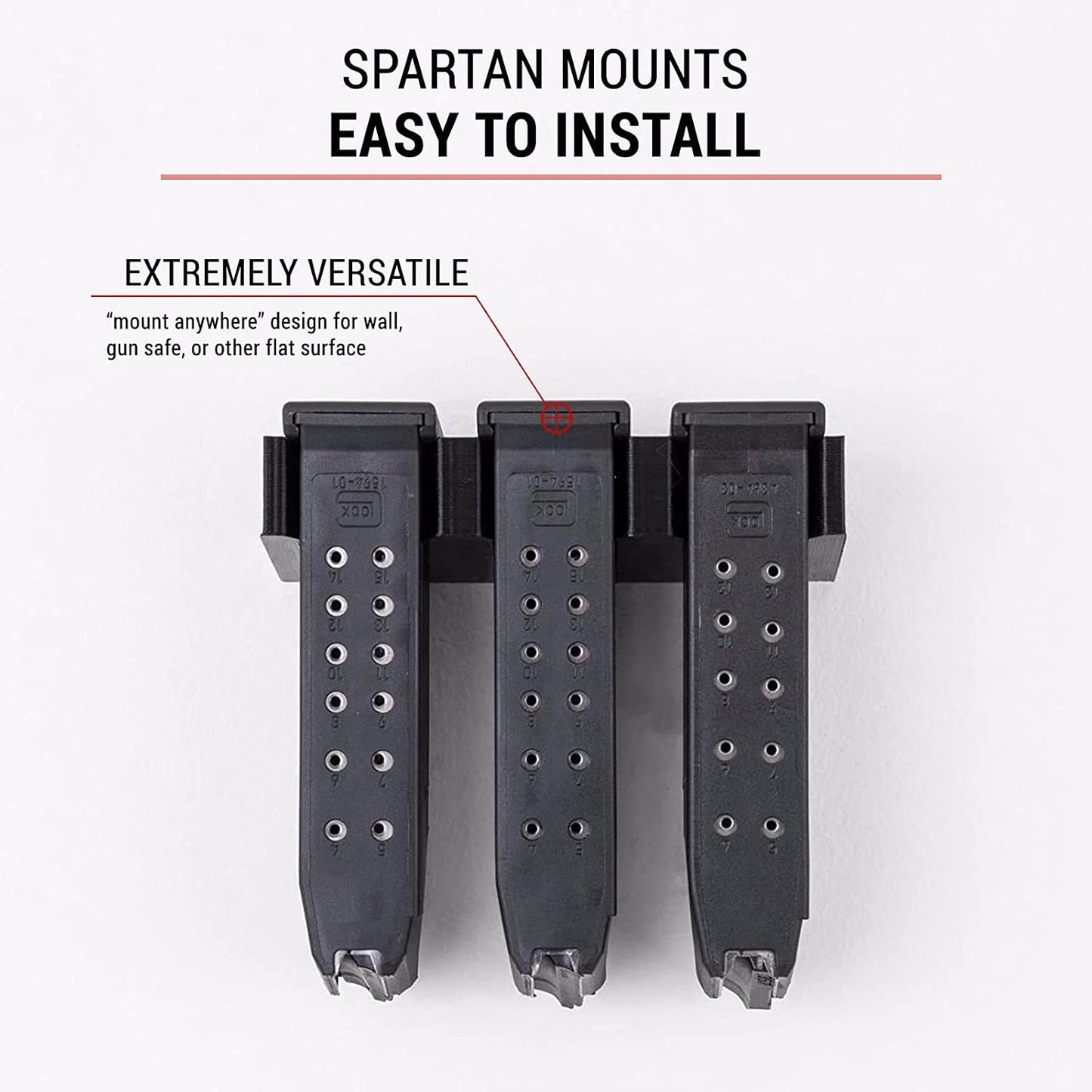 Spartan Mounts Compatible with Glock Magazines | Firearm Accessories, Wall Mount Mag Display for Gun Room, Ammo Storage, Gun Safe Armory Tactical.