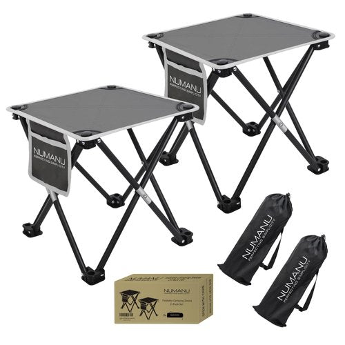 NUMANU Portable Camping Stool 2-Pack & Carry Bags, Foldable Travel Seat or Retractable Foot Rest for Outdoors, Portable Folding Pop Up Stool Gift for Camping & Outdoors - Max Weight 320lbs