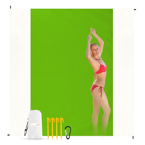 Ruili Beach Blanket Sandproof Extra Large 5-7 Adults, Oversized Beach Mat Waterproof Washable Foldable Outdoor Mat, 83''x79'' Beach Blanket with Storage Bag, Lightweight Durable 4 Stakes (White&Green)