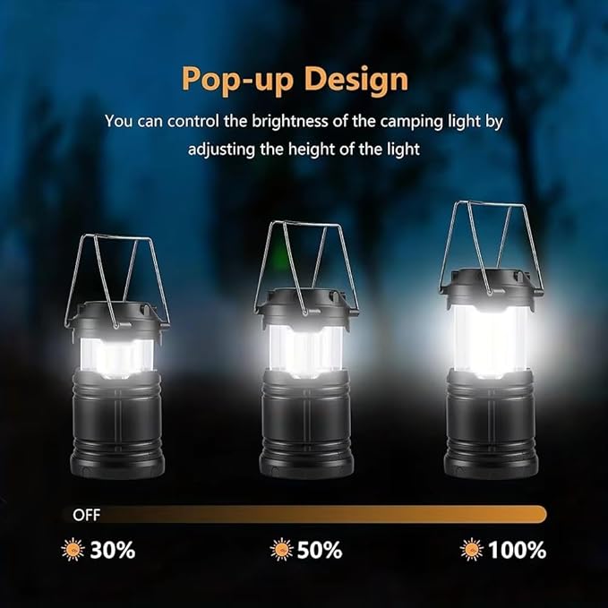 Lantern Camping Essentials Lights, Led Flashlight for Power Outages, Tent Lights for Emergency, Survival Gear and Supplies for Hurricane, Battery Operated Lamp, 2 Pack, Black