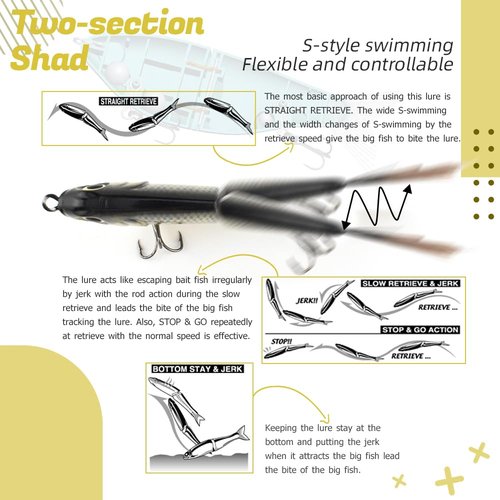 Uozaze Glide Bait for Fishing, Freshwater & Saltwater, Lifelike Jointed Swimbait for Bass, Trout, Walleye & More, Slow Sinking, 3 Count, 4.7" Medium, 0.62oz
