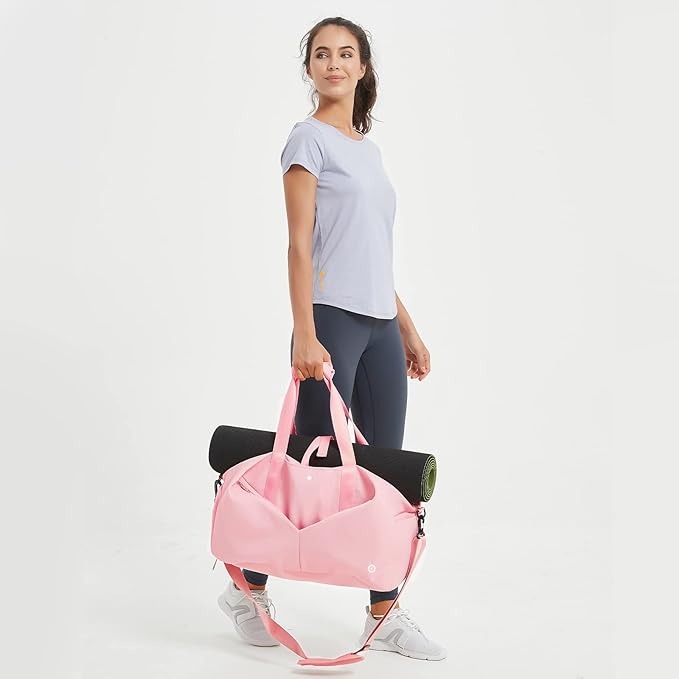 Ceneda 20" Gym Duffel Bag with Wet Pocket Shoes Compartment Portable Overnight Weekender Bag Travel bag Yoga Bag for Women (Pink)