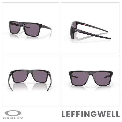 OAKLEY Leffingwell OO9100 910001 57M Black Ink/Prizm Grey Rectangle Sunglasses for Men+ Bundle Accessory Leash Kit, Microfiber Pouch