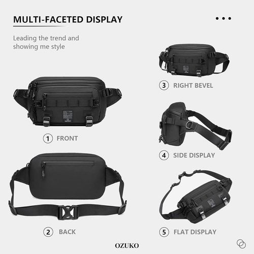 OZUKO Waist Pack Bag Fanny Pack for Men&Women Hip Bum Bag with Adjustable Strap for Outdoors Workout Traveling Casual Running Hiking Cycling(Black)