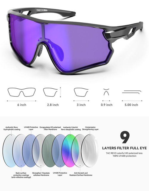 BEACOOL photochromic sunglasses sport (Black-photochromic Purple)