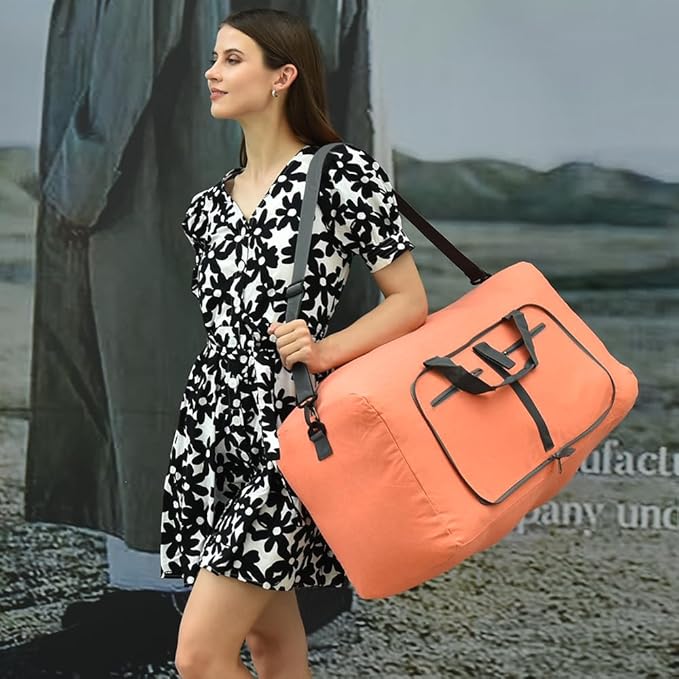 Dimayar 40L Travel Duffle Bag for Men Women - Foldable Duffel Bag with Shoes Compartment - Overnight Bags Waterproof & Tear Resistant(Orange)