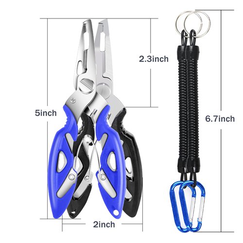 SIWRIOM Fishing Pliers, Stainless Steel Fish Hook Remover 2PCS, Multi-Function Fishing Line Cutter Split Ring Opener, Fishing Braid Scissors Gear Accessories Fish Gripper with Lanyard Fly Fishing Tool
