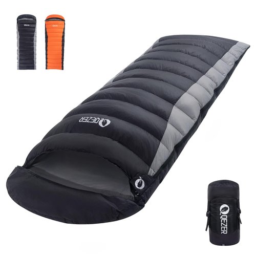 QEZER Down Sleeping Bag for Adults 600 Fill Power Cold Weather Ultralight Sleeping Bag with Compression Sack for Backpacking, Camping, Hiking