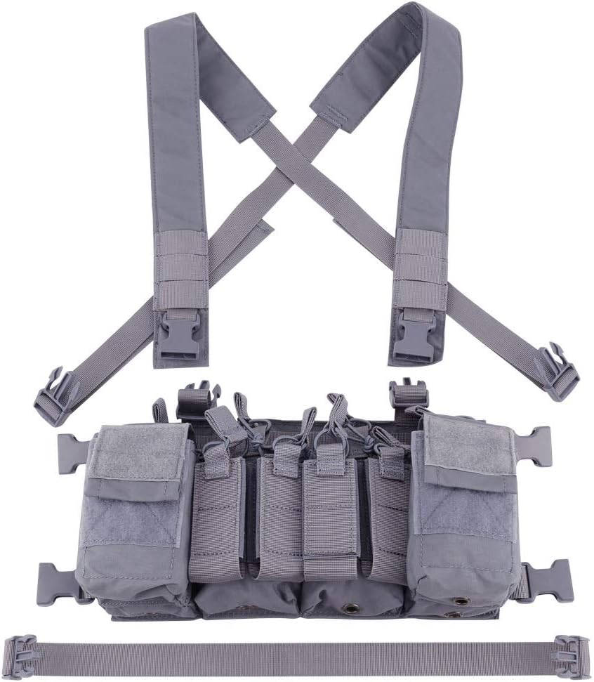 Tactical Chest Vest Rig Adjustable X Harness with 5.56 9mm Rifle Mag Pouches for Airsoft Shooting Wargame Paintball