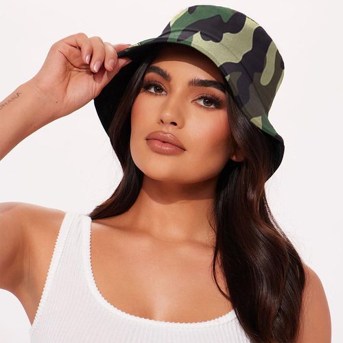 Camouflage Green Bucket Hats Beach Sun Hat for Women Men Teens Outdoor Travel Reversible Fishing Hat