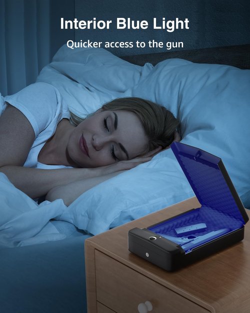 Gun Safe, Small Pistol Safe Biometric Gun Safe for Handgun, Portable Fingerprint Quick Access Gun Lock Box for Car Travel Nightstand Bedside