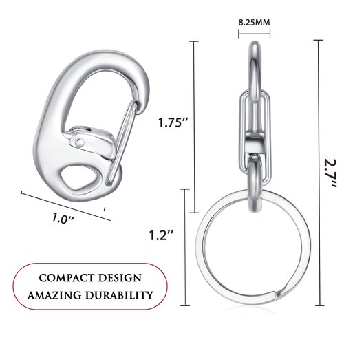 STEEL HAWK Fliplock Stainless Steel Locking Carabiner Clip – Compact Heavy-Duty Keychain Hook with Secure Wire Gate & Key Ring – EDC Gear for Keys, Backpack, Camping, Hiking & Outdoor Use, PVD G/1.75"